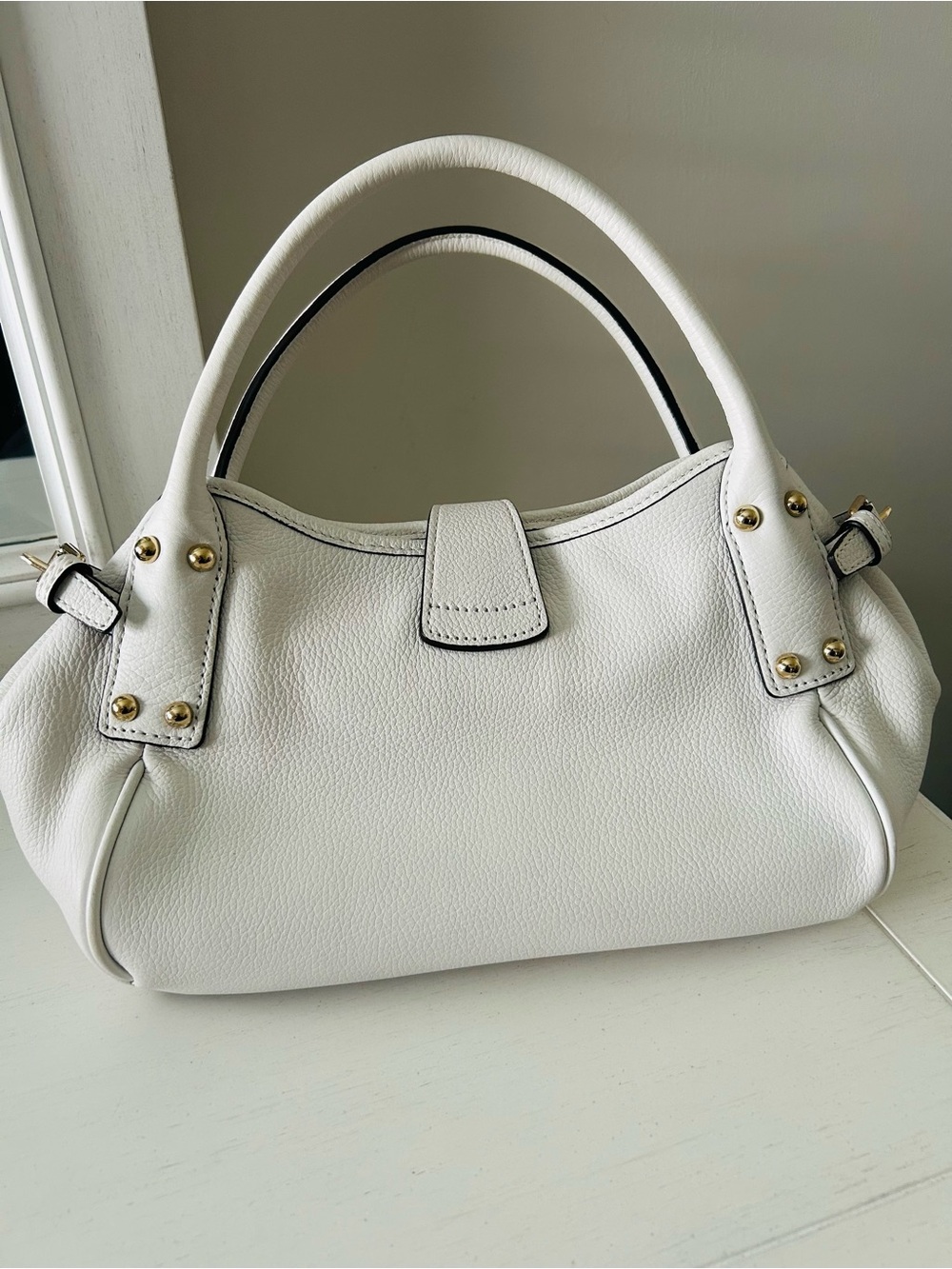 Dooney & Bourke Belvedere Medium Logo White Cream Satchel with Gold Accents - Picture 5 of 16